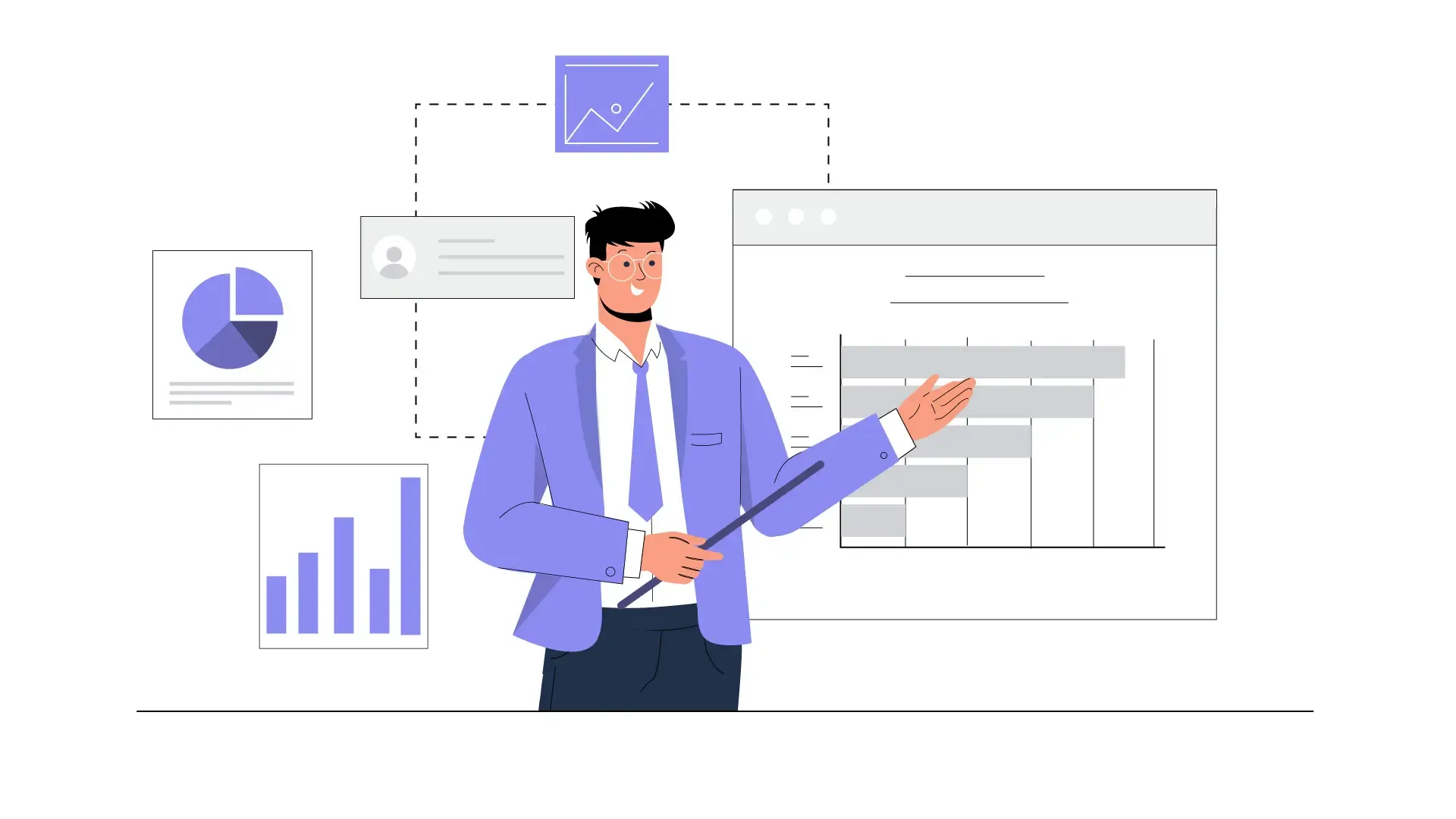 Man Presenting Business Analysis Charts Vector Illustration